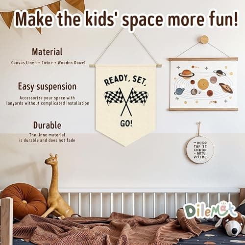Dilemat Race Car Room Decor for Boys Pennant Banner,Car Room Decor | Ready Set Go Racing Flags Banner Wall Hanging Decor for Car Bedroom,Boys Room,Playroom,Nursery,Birthday Party Decorations thumbnail 4