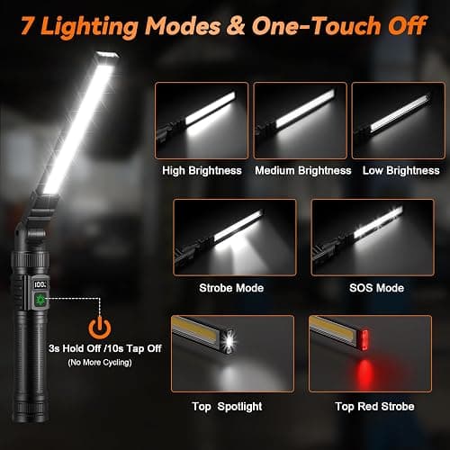 2Pack Magnetic Work Light, All Aluminum & 1500 High Lumens Rechargeable Work Light, 7 Mode & 360° Rotation Mechanic Light, Rechargeable Flashlight for Car Repairing, Emergency, Christmas Gifts for Men thumbnail 5