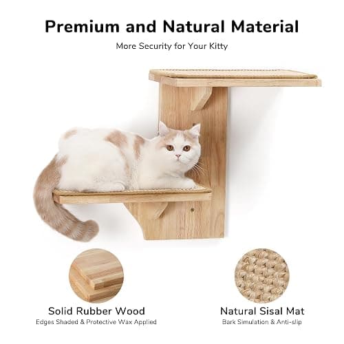 FUKUMARU Cat Wall Shelves, 2 Platform Cat Wall Furniture, Tree Shape Wall-Mounted Cat Floating Shelf with Sisal Mat, Solid Rubber Wood Cat Perch for 16 Inch Drywall, Suitable for Climb, Play, NapQQ thumbnail 5