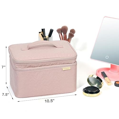 NISHEL Large Double Layer Travel Makeup Bag Women, Cosmetic Case, Organizer for Travel-Size Accessories Bottles, Brushes, Conditioner, and Skin Care Products, Pink thumbnail 6
