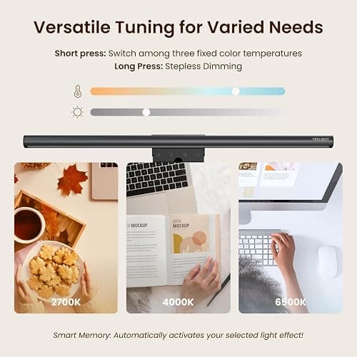 YEELIGHT Monitor Light Bar, Computer Monitor Lamp for Home Office Gaming, 250LM No Glare Eye-Care LED Screen Bar, Touch Control USB Reading Desk Lamp with Stepless Dimming for Flat & Curved Monitor thumbnail 5