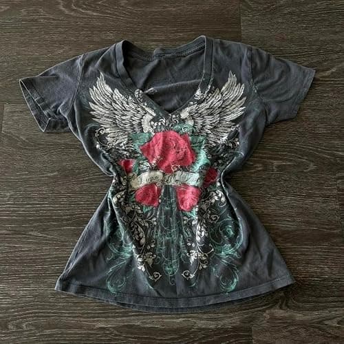 Vintage Graphic Tees 2000s Tops Teen Girls Y2k Grunge Shirts Alt Emo Clothes Women Whimsy Twee Short Sleeve Top thumbnail 4