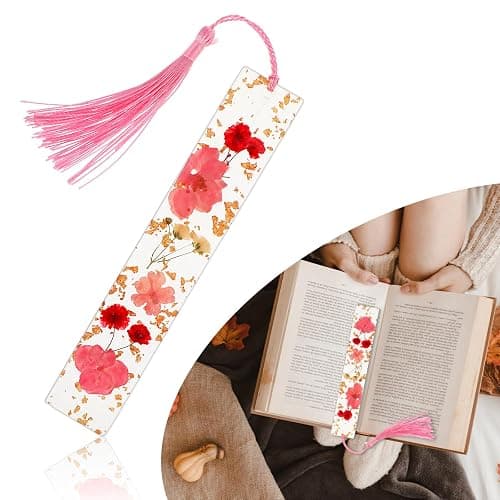WY LIGHTING LEVEL marque-pages en résine rose avec pompon de fleurs pressées - Accessoires de lecture durables et faits main pour les lecteurs passionnés, les étudiants, femmes thumbnail 8