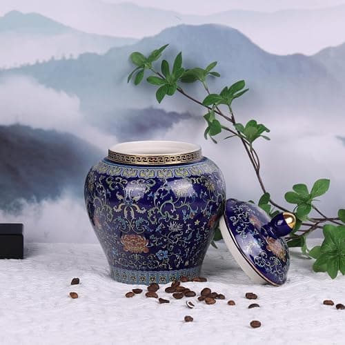 XINGYAN Exquisite Enamel Ginger Jar-Handcrafted Yuan Dynasty General-Inspired Design, Traditional Chinese Blue-and-White Patterns on Colorful Enamel Ceramic Vase(General Blue) thumbnail 7
