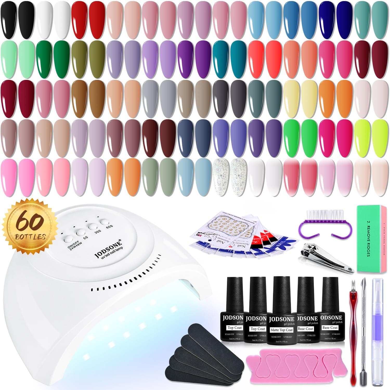 JODSONE 60 PCS Gel Nail Polish Kit with U V Light Base and Matte Glossy Top Coat Nail Gel Polish Soak off Manicure Accessory Tools Suitable for All Seasons…… - Image 1