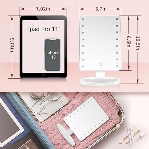KOOKIN Lighted Vanity Makeup Mirror 16 Led Lights 180 Degree Rotation Lighted Mirror Touch Screen Adjusted Brightness Desk Mirrors USB Dual Supply Bathroom Beauty Cosmetic Mirrors (White) thumbnail 3