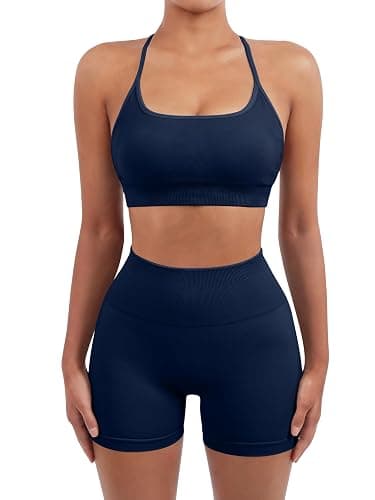 SUUKSESS Women Seamless Workout Sets Strappy Sports Bra High Waist Booty Shorts Outfits thumbnail 2