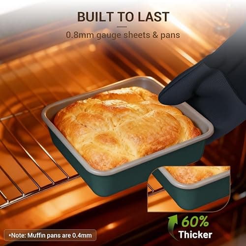 Ammeloo 22-Piece Baking Pans Set Stackable Bakeware Non Stick Baking Set Non Toxic Oven Pans, Including Roasting Pan, Cookie Sheets, Muffin Pans, Cake Pans, Oven Mitt and Utensils(Gray & Hunter Green) thumbnail 7