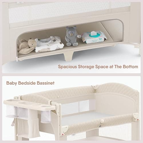 Obee Odee 4 in 1 Baby Bassinet, Pack and Play, Bedside Crib Sleeper, Diaper Changer - Comes with Mattress, Mosquito Net, Bottom Storage and Toy Bar for Newborn to Toddles thumbnail 6