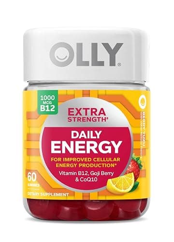 OLLY Extra Strength Daily Energy Gummy, Caffeine Free, 1000mcg Vitamin B12, CoQ10, Goji Berry, Adult Chewable Supplement, Berry Yuzu Flavor - 60 Count - Image 1
