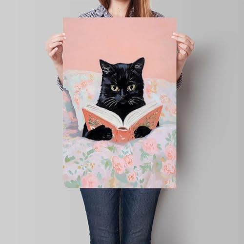 Vintage Cats Reading Books Canvas Wall Art Pink Funny Animal Room Aesthetic Poster Cute Cat Lovers Monet Minimalist Prints Trendy Girls Study Room Book Lover Preppy Wall Decor 12x16in Unframed thumbnail 5