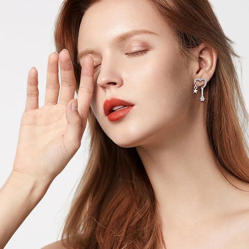 16 Pairs Silver Dangle Earrings For Women,Trendy Diamond Stud Earrings For Women, Hypoallergenic Earrings Dangling for Teen Girls thumbnail 5