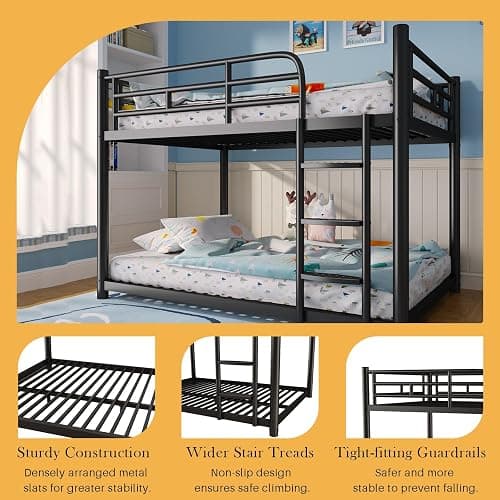 KAIFAM Metal Bunk Bed, Full Over Full Bunk Beds, Full Size Bunk Bed with Safety Guardrail and Ladder, Twin Bunk Beds, No Box Spring Needed, Noise Free for Apartment, Bedroom (Black) thumbnail 4