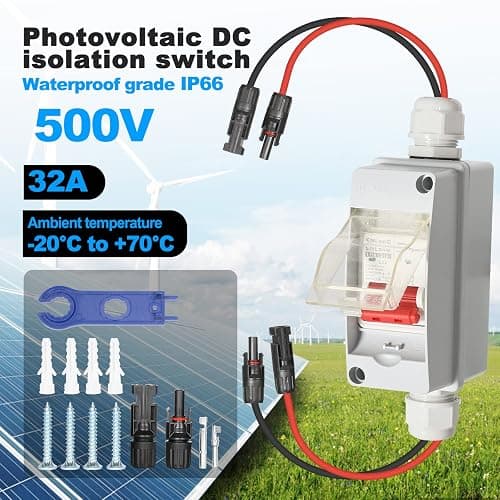 DC Isolator,Jadeshay 1 String Solar PV Combiner Box, with 500V 32A Protection Circuit Breaker 1 in 1 Out PV DC Circuit Breaker Switch IP66 Waterproof Photovoltaic Junction Box, for Solar Panel System thumbnail 2