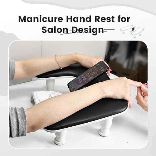 JODSONE U-Shaped Black Arm Rest for Nails Tech with Rotating 360°Built-In Phone Holder and Adjustable Nail Arm Rest Detachable Manicure Hand Rest for Salon Design thumbnail 8