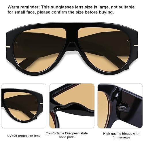 YMRFW Oversized Retro Aviator Sunglasses for Women Men Trend 70s Thick Classic Vintage Style Sun Glasses thumbnail 5