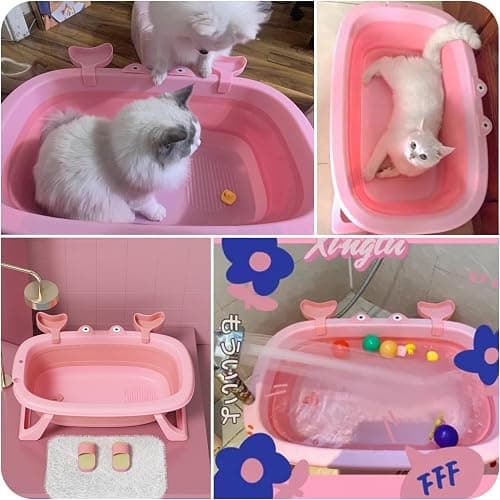 Dog Bath Tub with Dog Toys Pet Bathtub, Portable Puppy Bathtub for Easy Baths and Easy Storage, Dog Bath Tubs for Small Medium Pets-Foldable Pet Shower Tub with Drainage Hole, 26.5 x 17.2 x 7.8In,Pink thumbnail 4