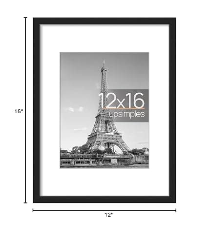 upsimples 12x16 Picture Frame, Display Pictures 8.5x11 with Mat or 12x16 Without Mat, Wall Hanging Photo Frame, Black, 1 Pack thumbnail 3