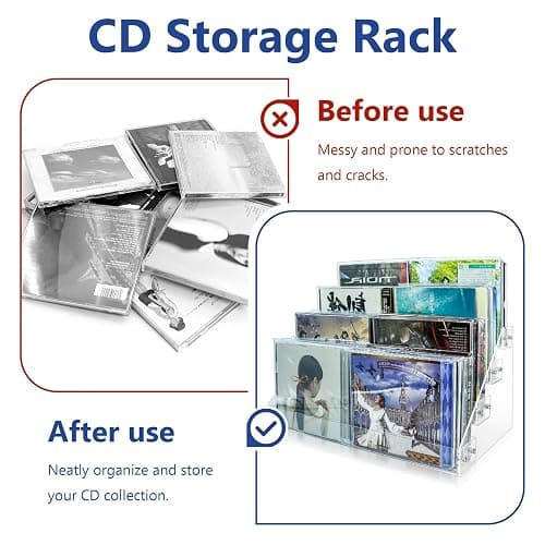 4Tier Clear Acrylic CD Holder - Cascading CD & DVD Storage Rack with Vinyl Record Stand - Holds up to 32 Cases (Large, Clear) thumbnail 3
