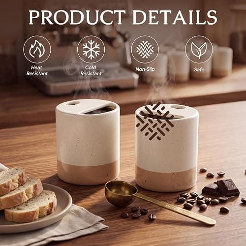 Hushee 2 Pack Color Block Ceramic Coffee Mugs with Sip Hole | 10 oz, Beige and White Espresso Cups, Half Lid, Boho Ceramic Mugs, for Iced Coffee, Home Office Daily Supplies thumbnail 4