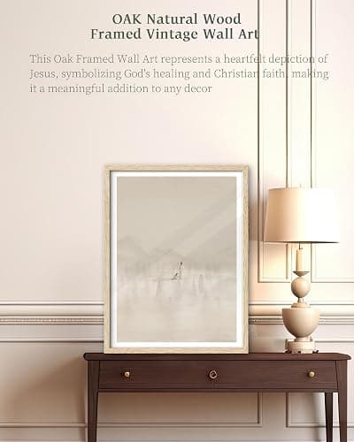 iHery Natural OAK Wood Woman Touches Jesus Framed Wall Art, 12x16 in Jesus Healing Christian Artwork Bible Verse Canvas Art, Modern Sketch Scripture Bedroom Decor, Beige Boho For Living Room 1Pack thumbnail 2