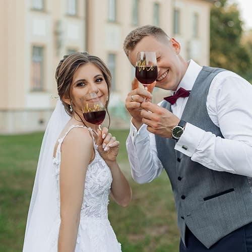 AW BRIDAL Mr and Mrs Wine Glasses Set of 2 for Engagement Bridal Shower, Wedding Gifts for Newlywed Couples 2026, Personalized Anniversary Wine Glass Gift Basket for Bride Groom and Fiance Fiancee thumbnail 8