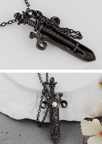 Alilang Antique Fantasy Medieval Renaissance Removable Scabbard Rune Sword Dagger Pendant Necklace thumbnail 2