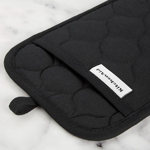 KitchenAid Quilted Cotton Terry Cloth Oven Mitt, Pot Holder, Kitchen Towel 4-Pack Set, Heat Resistant, Silicone Grip, Gift Set, Matte Black, 16"x26", 7"x13" & 7"x10" thumbnail 5