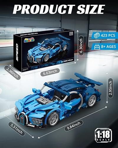 Nueris 1:18 Technic Super Sports Cars Model Sets - 423 PCS Blue MOC Building Block Car Raceing Engineering Toys - Gift Idea for Adults Boys Girls for Play and Display Collection thumbnail 2