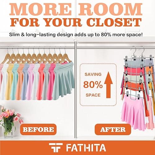 Closet-Organizers-and-Storage,6 Tier Pants-Hangers-Space-Saving,Skirt-Hangers with Clips for Closets Organizer,College-Dorm-Room-Essentials,2 Pack Closet Storage Clothes Shorts Jean Hanger - 2 Pack-silver thumbnail 4