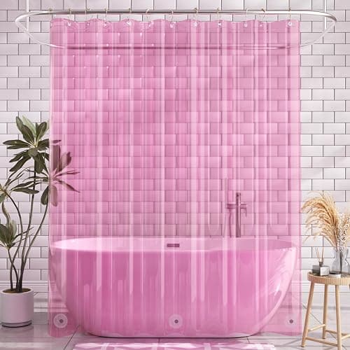 AmazerBath Shower Curtain Liner, 72x72 Transparent Hot Pink Shower Liner, Lightweight Plastic Shower Curtain Liners, Cute Waterproof Shower Liner for Bathroom with 3 Magnets & 12 Grommet Holes thumbnail 9