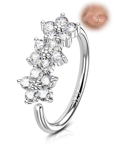 COCHARM 20G 925 Sterling Silver Small Thin Nose Ring Hoop for Women, Silver 7mm - 8mm Adjustable Half Hoop Nostril Piercing Jewelry - Image 1