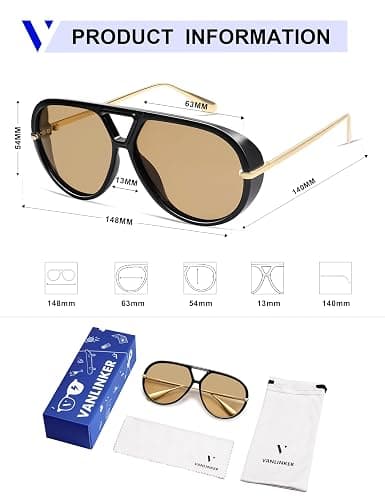 VANLINKER Oversized Trendy Polarized Aviator Sunglasses for Women Men Retro Round Sunglasses Vintage Shield Shades VL9798 thumbnail 5