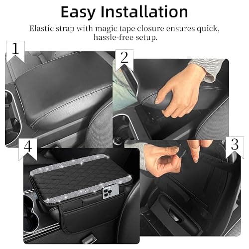 NBTEPEM Bling Car Center Console Cover, Leather Car Arm Rest Cover Cushion with 2 Storage Bags, Middle Console Cover Universal Armrest Protector Pads, Bling Accessories for Most Vehicles (Silver) thumbnail 5