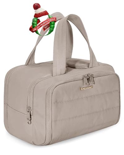 BAGSMART Travel Toiletry Bag, Crush Toiletry Bag for Women, Wide-open Puffy Toiletry Bags for Traveling, Large Travel Cosmetic Makeup Bag Organizer for Accessories,Toiletrie, Grayish Brown - Image 1