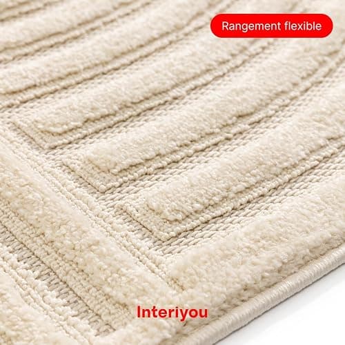 Interiyou Tapis Salon à Poils Courts Lecce - 120x170 Crème - Intérieur pour Chambre, Bureau, Couloir - Motif bohème scandinave avec Effet 3D - Design géométrique Plat thumbnail 4