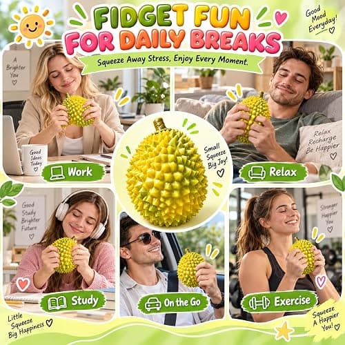 Crunchy Durian Squishy, ASMR Stress Ball Sensory Fidget Toy for Adults | Realistic Spiky Durian Shape, Soft, Moldable, Crunchy-Filled Interior for Office Desk, Study, Home, Travel and Novelty Gift thumbnail 6