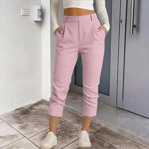 High Waist Straight Leg No Belt Dress Slacks, Business Casual Trousers for Womens Daily Office Working Attire thumbnail 2