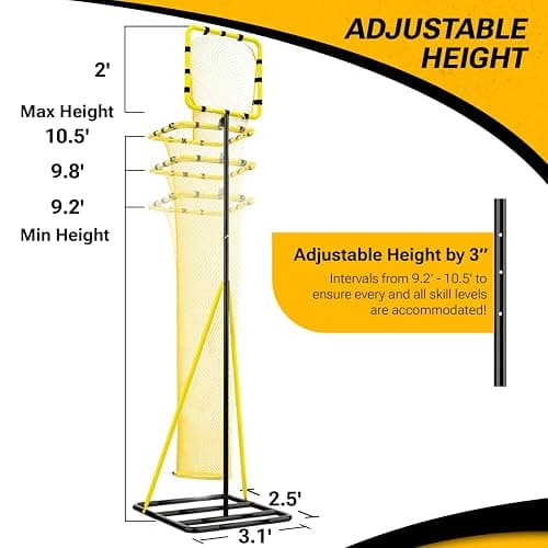 Dimples Excel 10.5 FT Adjustable Volleyball Setter Training Net with 3 Height Levels and 5 Ball Return Angles (70°–180°), Includes Volleyball, Pump, Carry Bag & Sandbags for Indoor/Outdoor Practice thumbnail 4