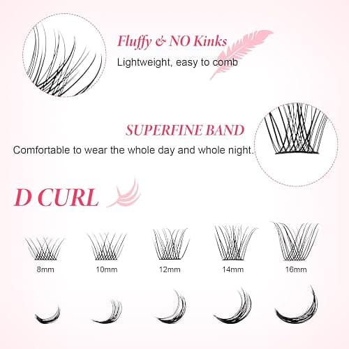 Lashes Cluster 72 Pcs Individual Lashes D Curl 8-16 mm Length, DIY Eyelash Extension False Lashes Soft Fluffy Cluster Eyelas (MIX-2) thumbnail 2