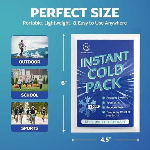 25 Pack Instant Ice Cold Pack (6” x 4.5”) - Disposable Instant Ice Packs for Injuries | Cold Compress Ice Pack for Pain Relief thumbnail 6