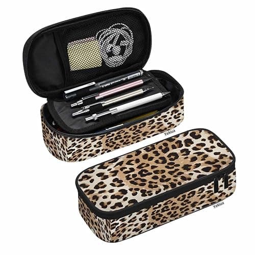 Yekiua Cheetah Pencil Case Organizer Animal Leopard Skin College Office Big Capacity Pencil Bag Brown Black Beige - Image 1