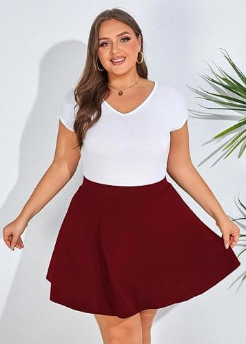 Hanna Nikole Women Plus Size Skater Skirt High Waist Flared Skorts | Elastic Lining with Pocket, Mini Casual Flowy Basic Pleated Skirts for Summer Concert Travel thumbnail 7