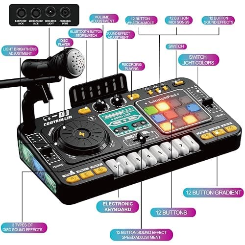 Kids DJ Mixer Controller Table Musical Toy Electronic Bluetooth Toy with LED Lights Sound Effect Microphone Piano DJ Board Key Musical Instruments Birthday Gift Toys for 3 4 5 6 7 Year Old Boy Girl thumbnail 6