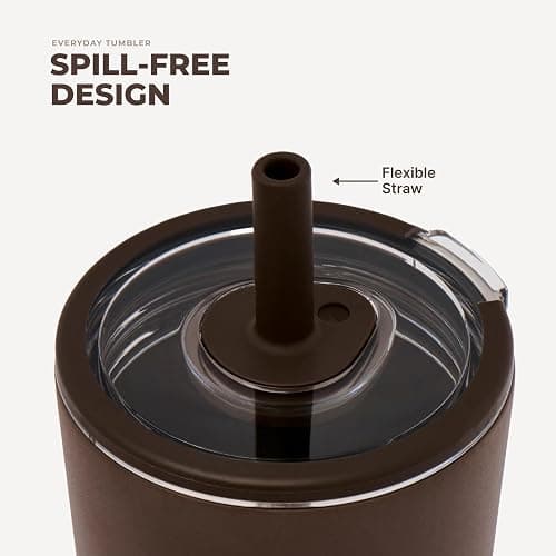 HydroJug Everyday Tumbler 14 oz, Ceramic-Lined Straw Cup, Chestnut | Vacuum insulated stainless steel, flexible straw, soft-touch lid, spill-free, cup holder fit, BPA-free, hot & cold drinks thumbnail 5