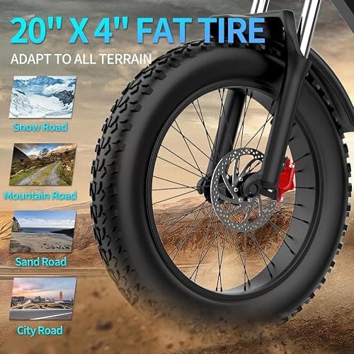Ridstar Electric Bike for Adults, 1000/2000W, 25/30/37MPH,48V-52V, 20AH,40AH Battery, Max 50-180 Miles Electric Motorcycle, 20" Fat Tire Dirt Bike, Shamano 7-Speed E-Bike thumbnail 4