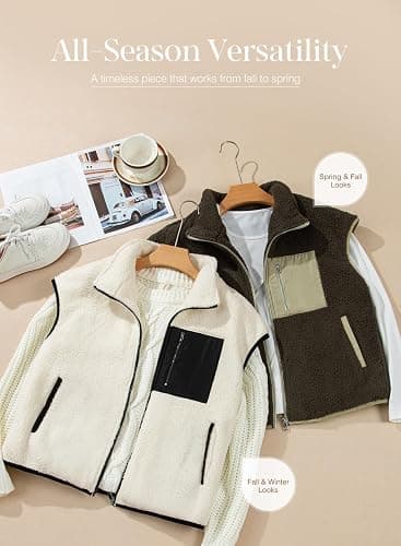 Dokotoo Womens Fleece Jacket Vest Sleeveless Fuzzy Sherpa Jackets Zip Up Oversized Casual Coats Fall Winter Womens Tops 2025 thumbnail 7