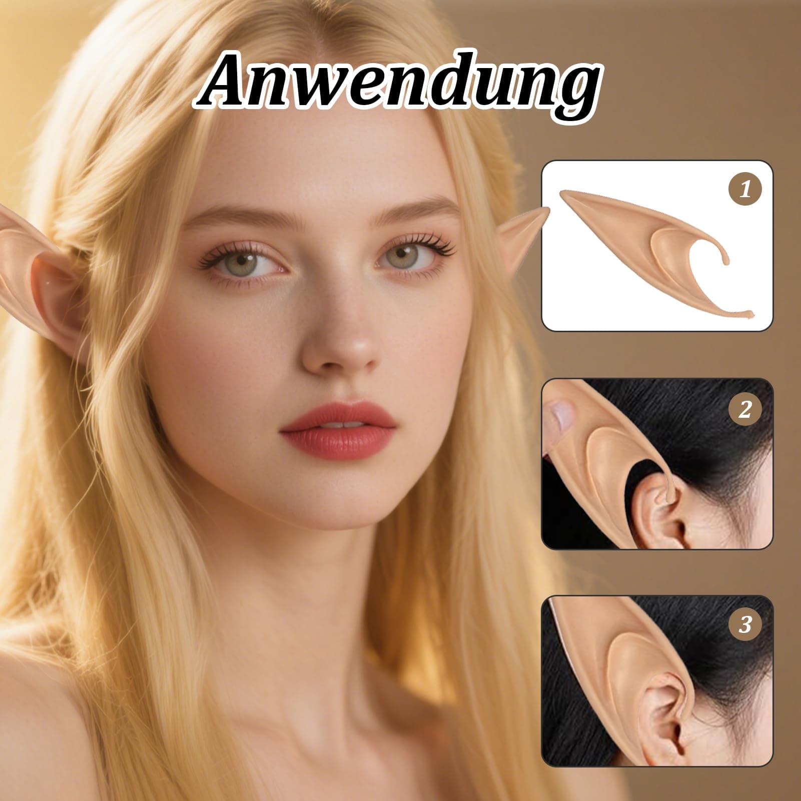 2 Pairs of Elf Ears, Elves Soft Latex Ears, Elf Ears, Jewellery for Kids and Adults, Lace Ears, Cosplay Accessories, Masquerade, Costume Party thumbnail 2