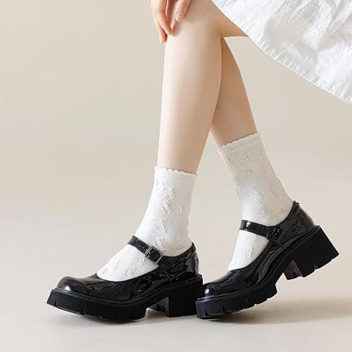 albagu Women's Crew Socks - Casual Cotton Cute Novelty Socks - Floral Ankle Socks - 5 Pack (White, One Size) thumbnail 2
