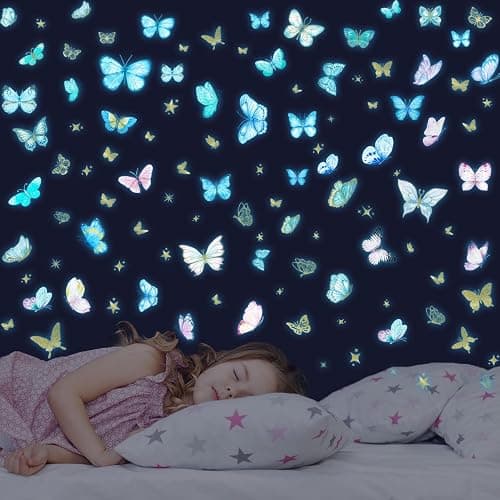Glow in The Dark Wall Decals - Luminous Butterfly Stickers, Colorful Removable Self-Adhesive Decals for Girls Bedroom, Kids Baby Nursery, Living Room Decoration - Image 1